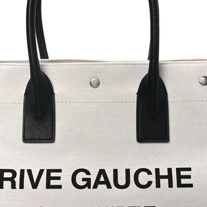 Saint Laurent Linen Calfskin Small Rive Gauche Tote Greggio Natural 8 of 13