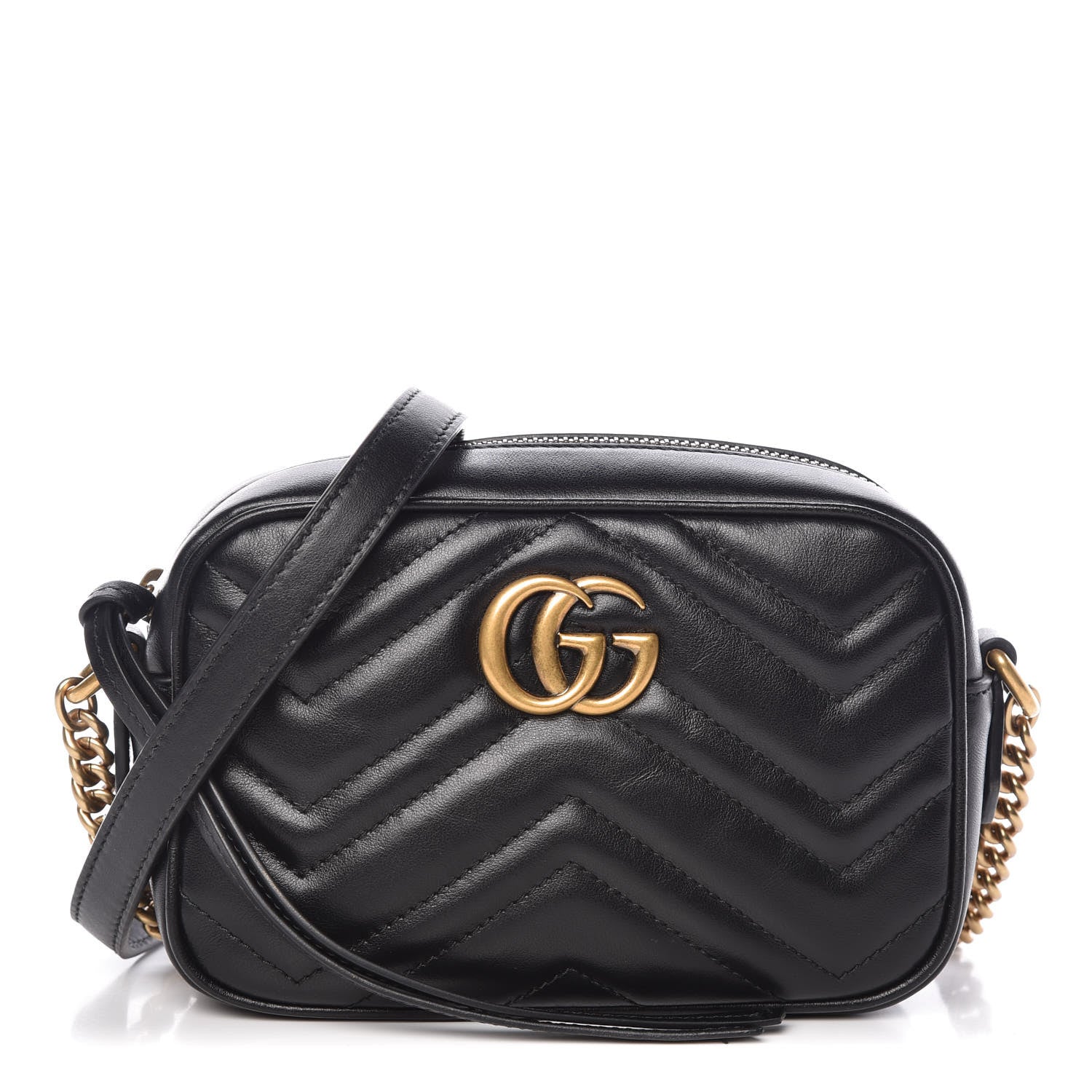 Gucci Calfskin Matelasse Mini GG Marmont Chain Shoulder Bag Black 1 of 9