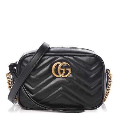Gucci Calfskin Matelasse Mini GG Marmont Chain Shoulder Bag Black 1 of 9