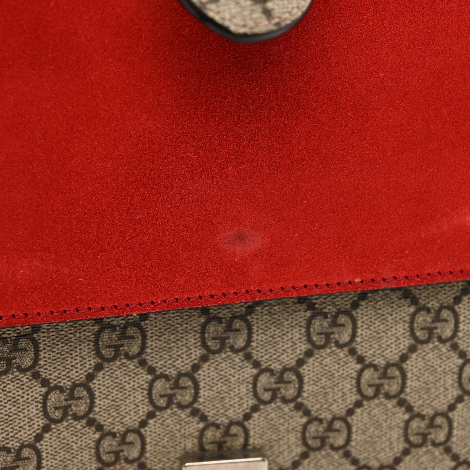 Gucci GG Supreme Monogram Suede Cudu Medium Dionysus Shoulder Bag Beige Ebony Vulcanic Red 12 of 15