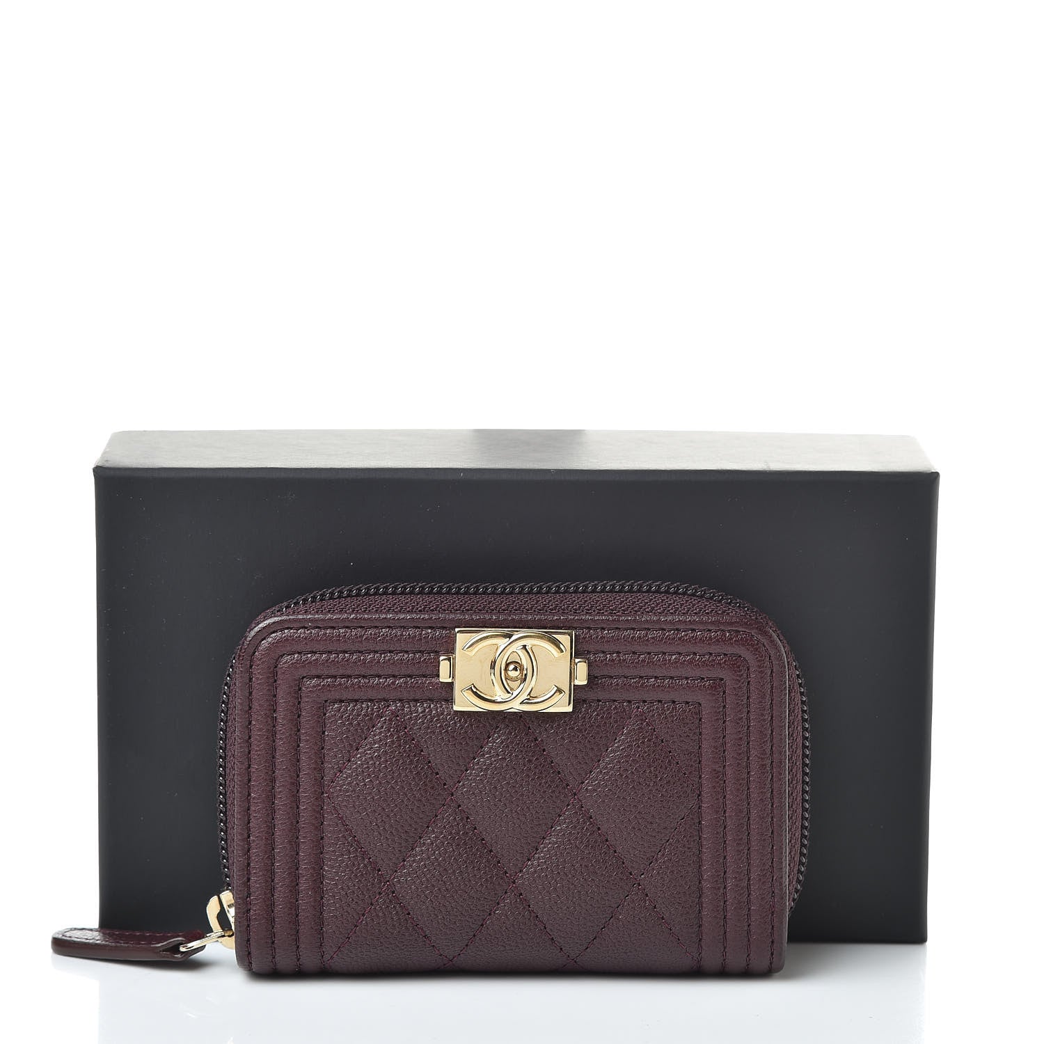 Chanel Caviar Quilted Boy Zip Around Coin Purse Wallet Dark Purple 8 of 8