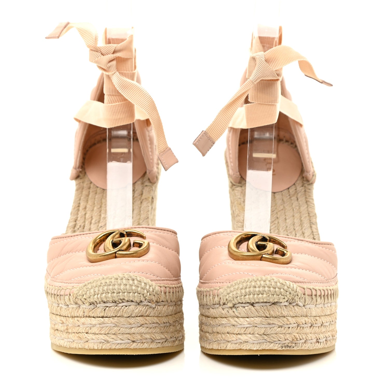 Gucci Nappa Matelasse GG Marmont Ankle Wrap Platform 35/120mm Espadrille Wedges 37.5 Skin Rose 2 of 14