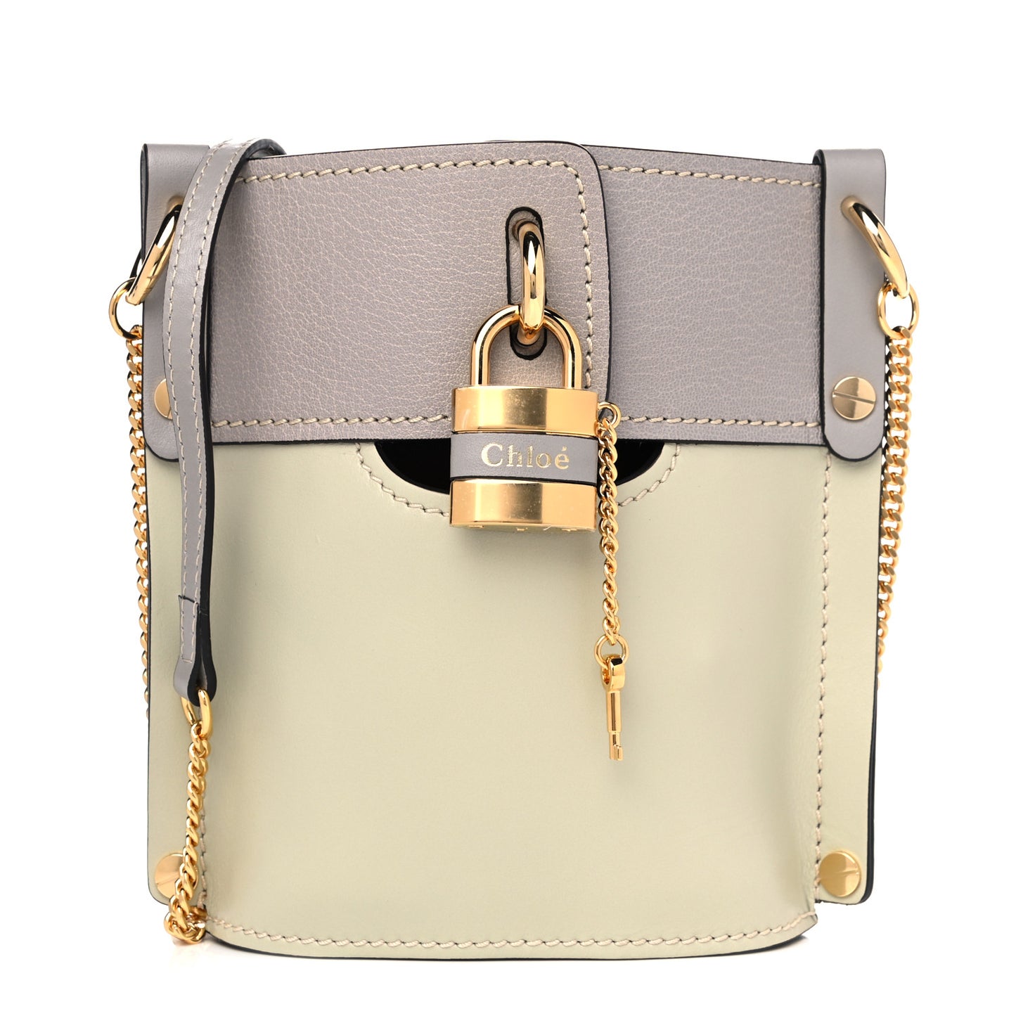 Shiny Calfskin Goatskin Mini Aby Bi-Color Bucket Light Eucalyptus