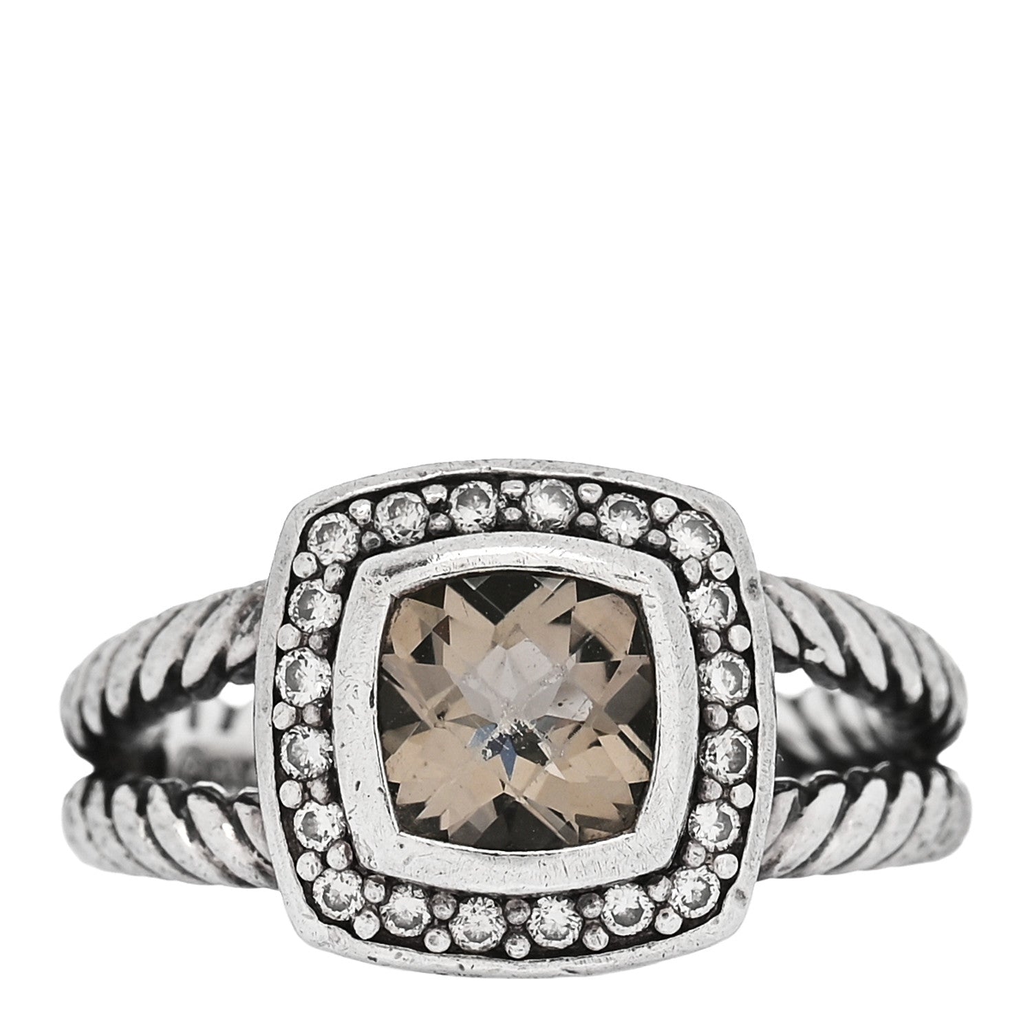 David Yurman Sterling Silver Diamond Smoky Quartz 7mm Petite Albion Ring 52 6 1 of 5