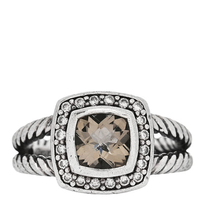 David Yurman Sterling Silver Diamond Smoky Quartz 7mm Petite Albion Ring 52 6 1 of 5