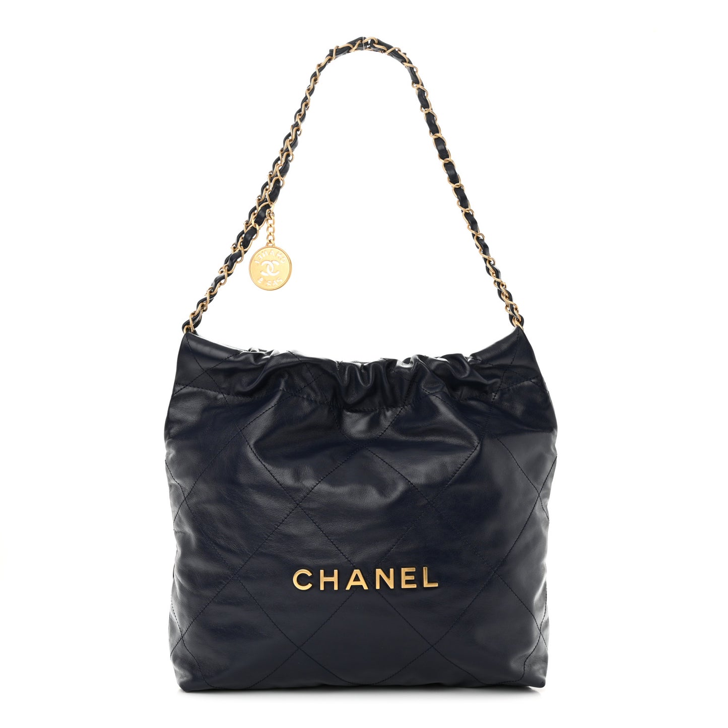 Shiny Calfskin Quilted Small Chanel 22 Navy