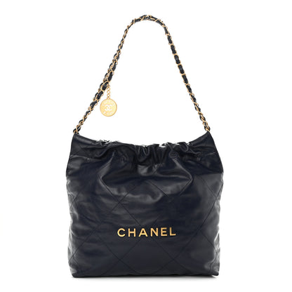 Chanel Shiny Calfskin Quilted Small Chanel 22 Navy 1 of 12