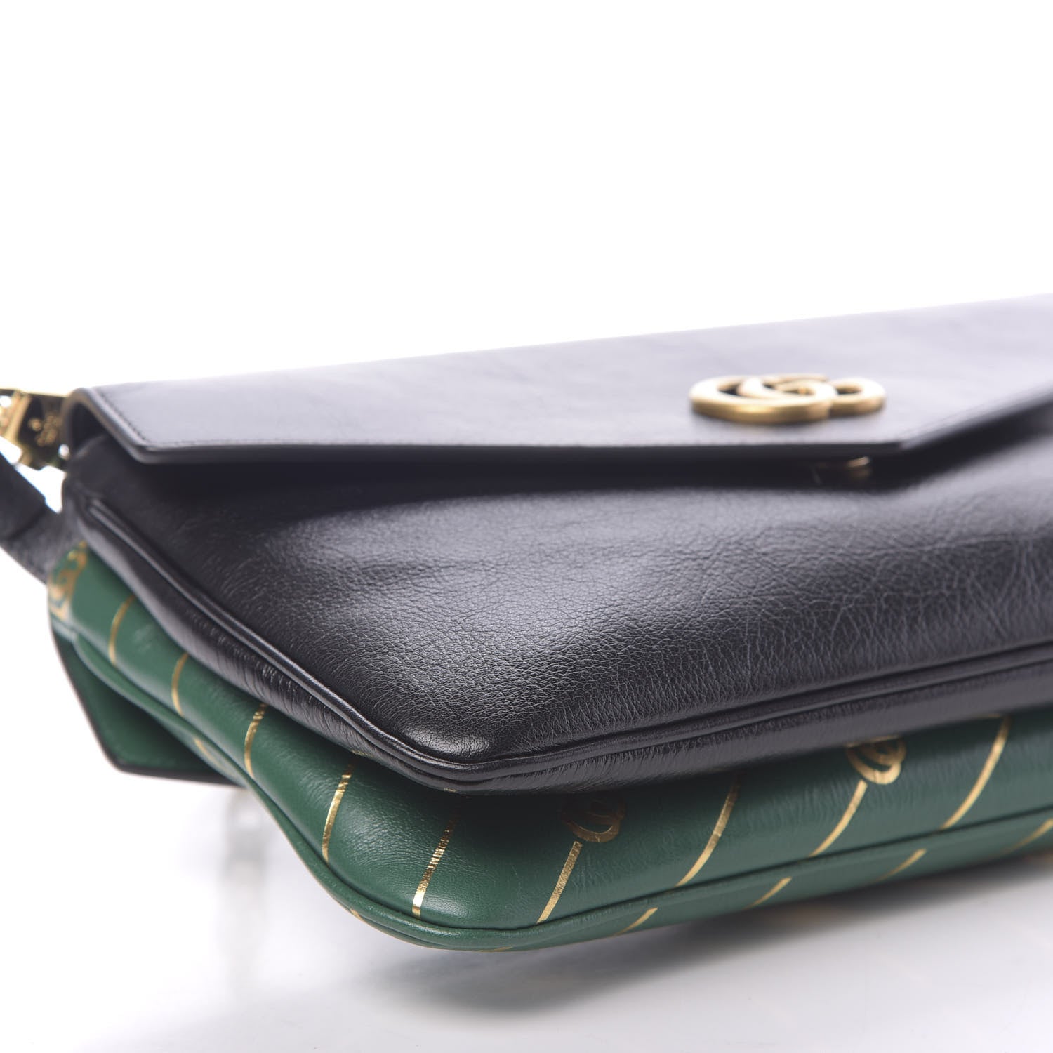 Gucci Calfskin Diagonal GG Medium Thiara Double Envelope Shoulder Bag Emerald Green Black 9 of 14