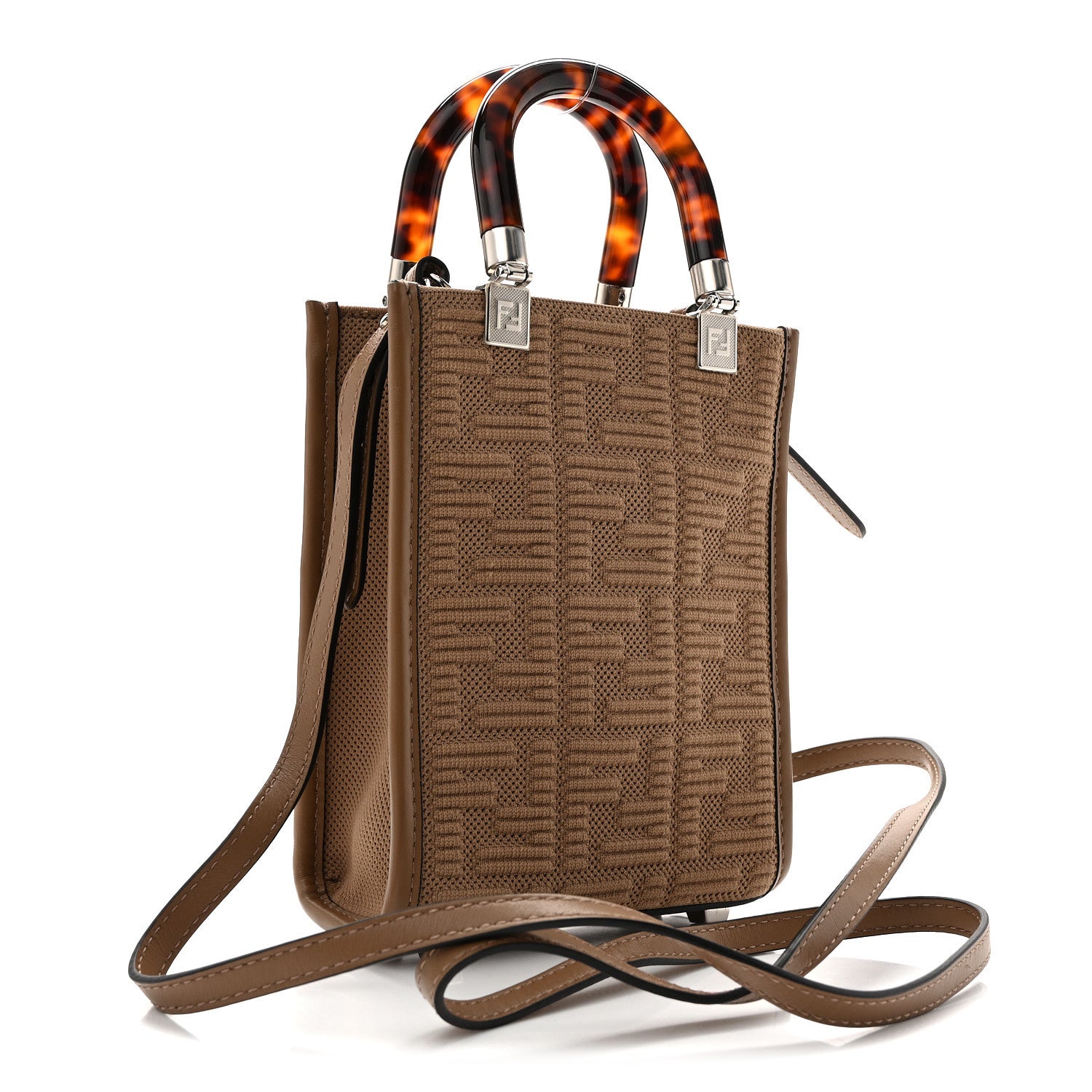 Fendi Technical Fabric Vitello Ceylon Plexiglass FF Mini Fendi Sunshine Shopper Tote Sand 3 of 12