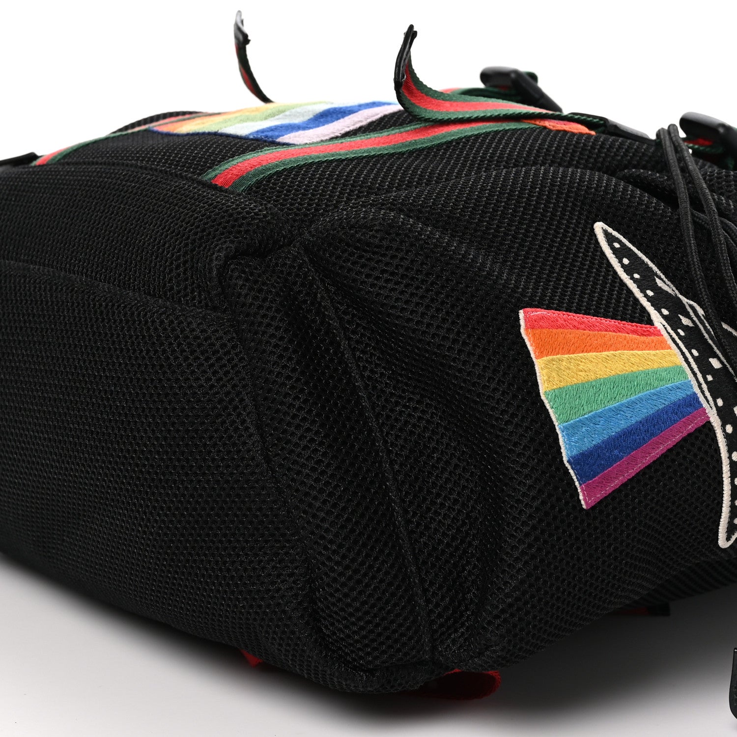 Gucci Mesh Web Hollywood Embroidered Double Buckle Backpack Black Multicolor 10 of 12