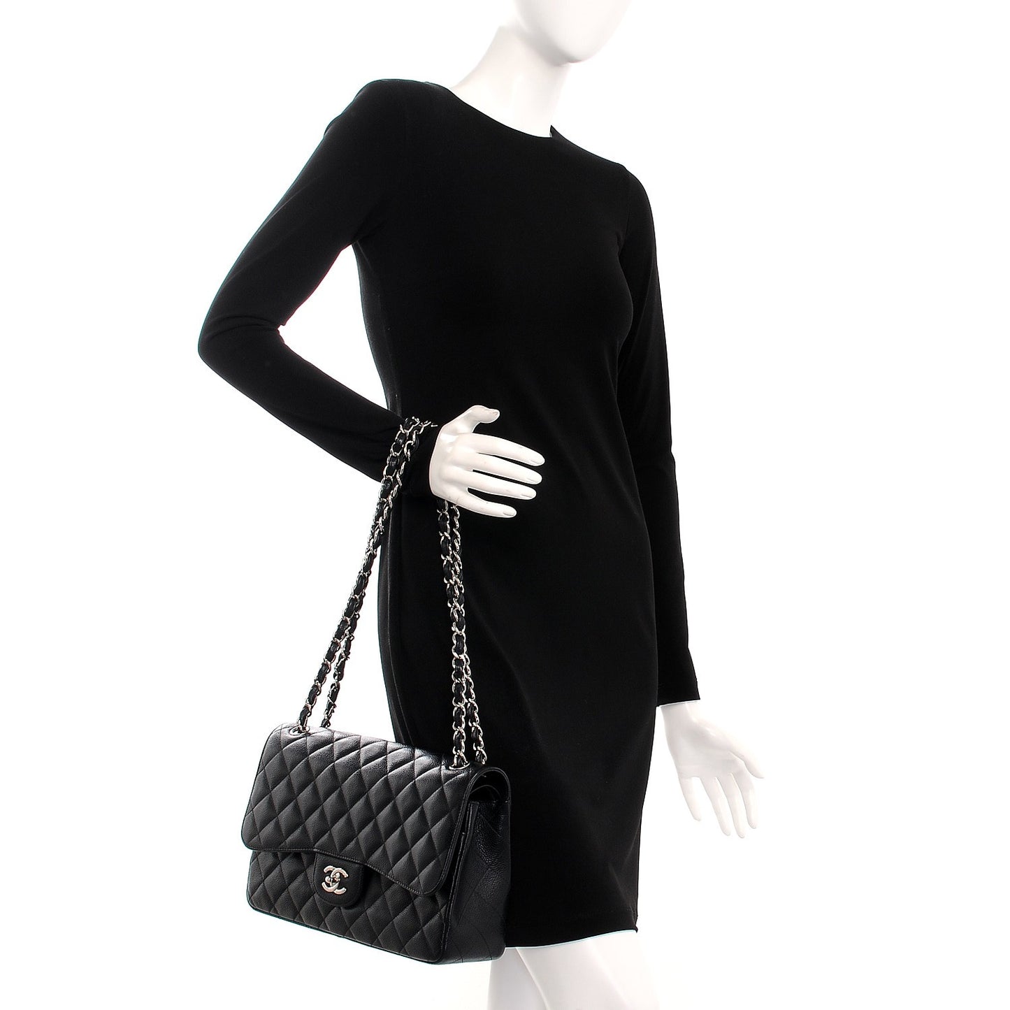 Caviar Quilted Jumbo Double Flap Black