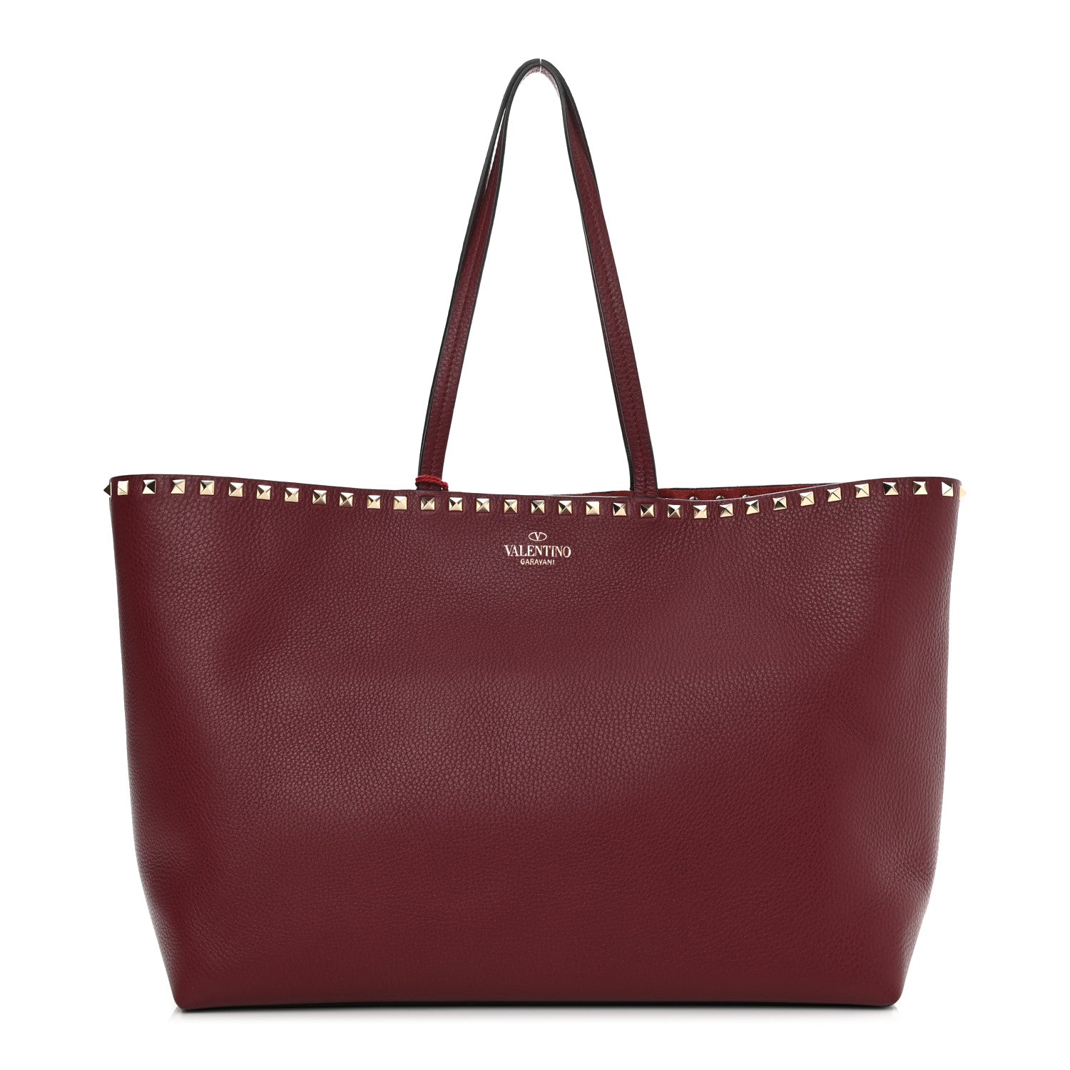 Valentino Garavani Grained Calfskin Rockstud Shoulder Tote Cerise 1 of 9