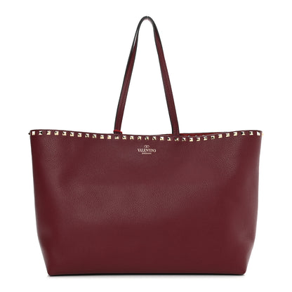 Valentino Garavani Grained Calfskin Rockstud Shoulder Tote Cerise 1 of 9