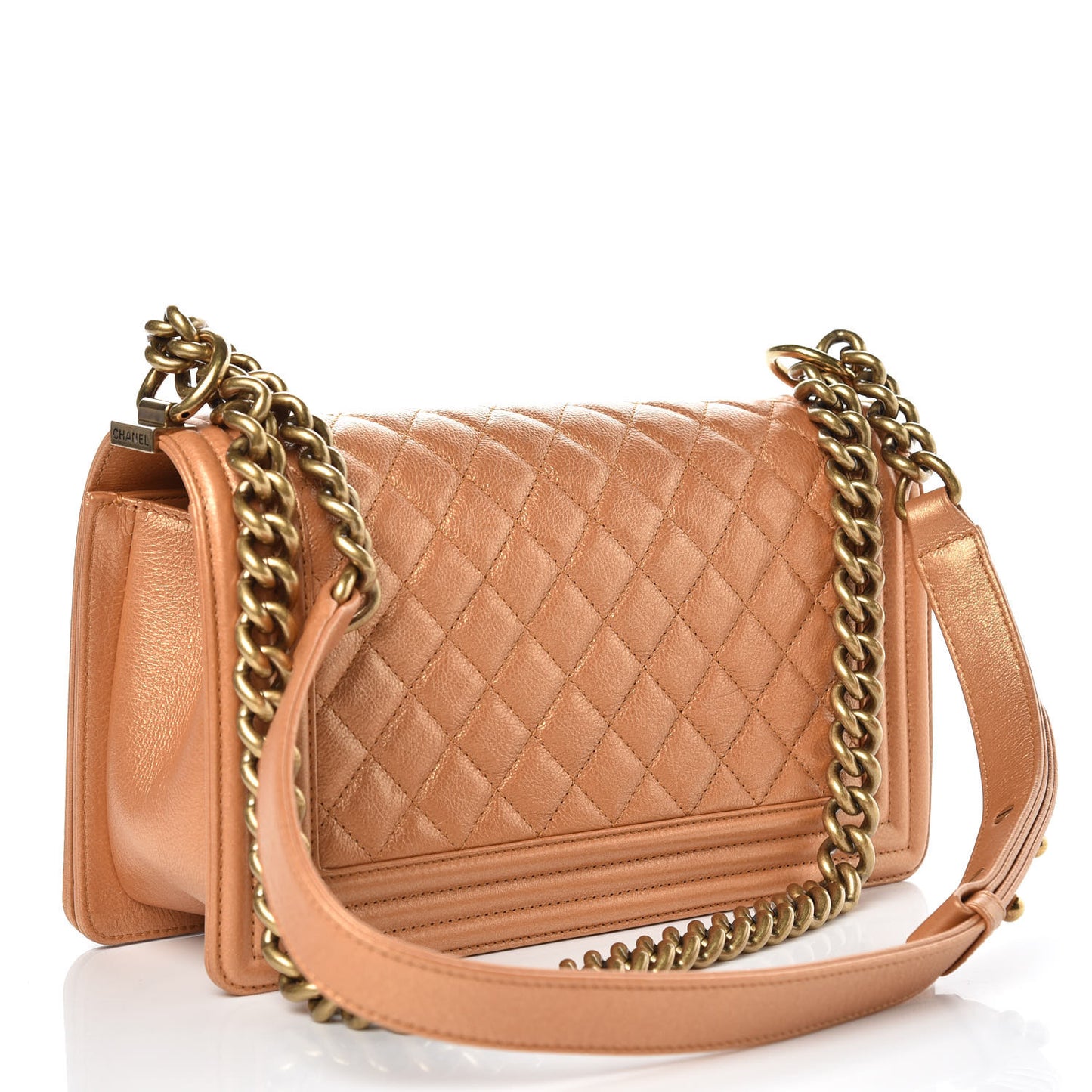 Metallic Calfskin Quilted Medium Boy Flap Gold