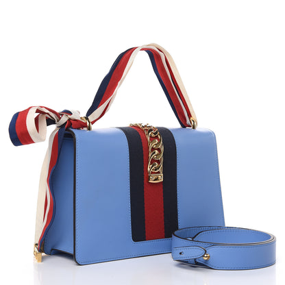 Gucci Calfskin Small Sylvie Shoulder Bag Clear Sky Blue 3 of 13