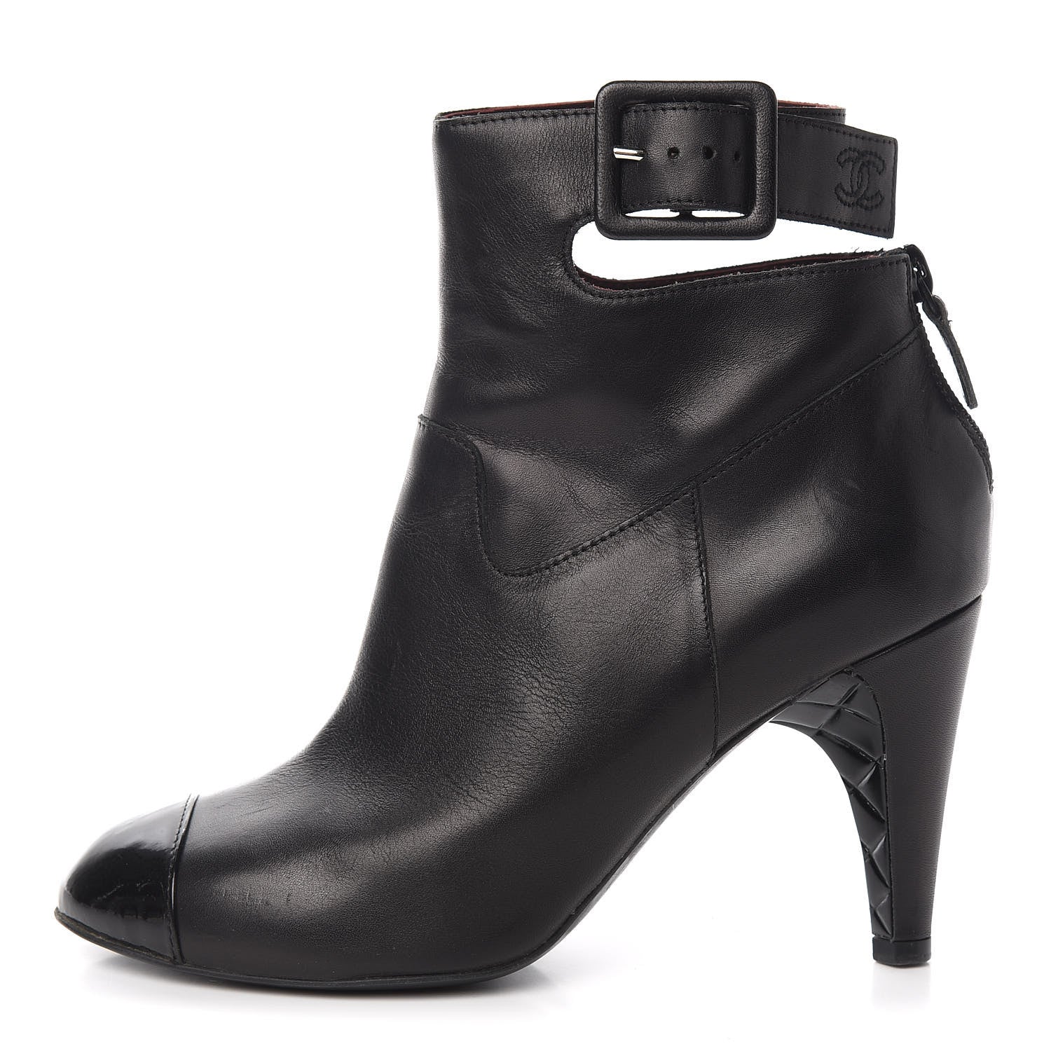 Chanel Lambskin Patent Cap Toe Cut Out Ankle Boots 37 Black 1 of 8