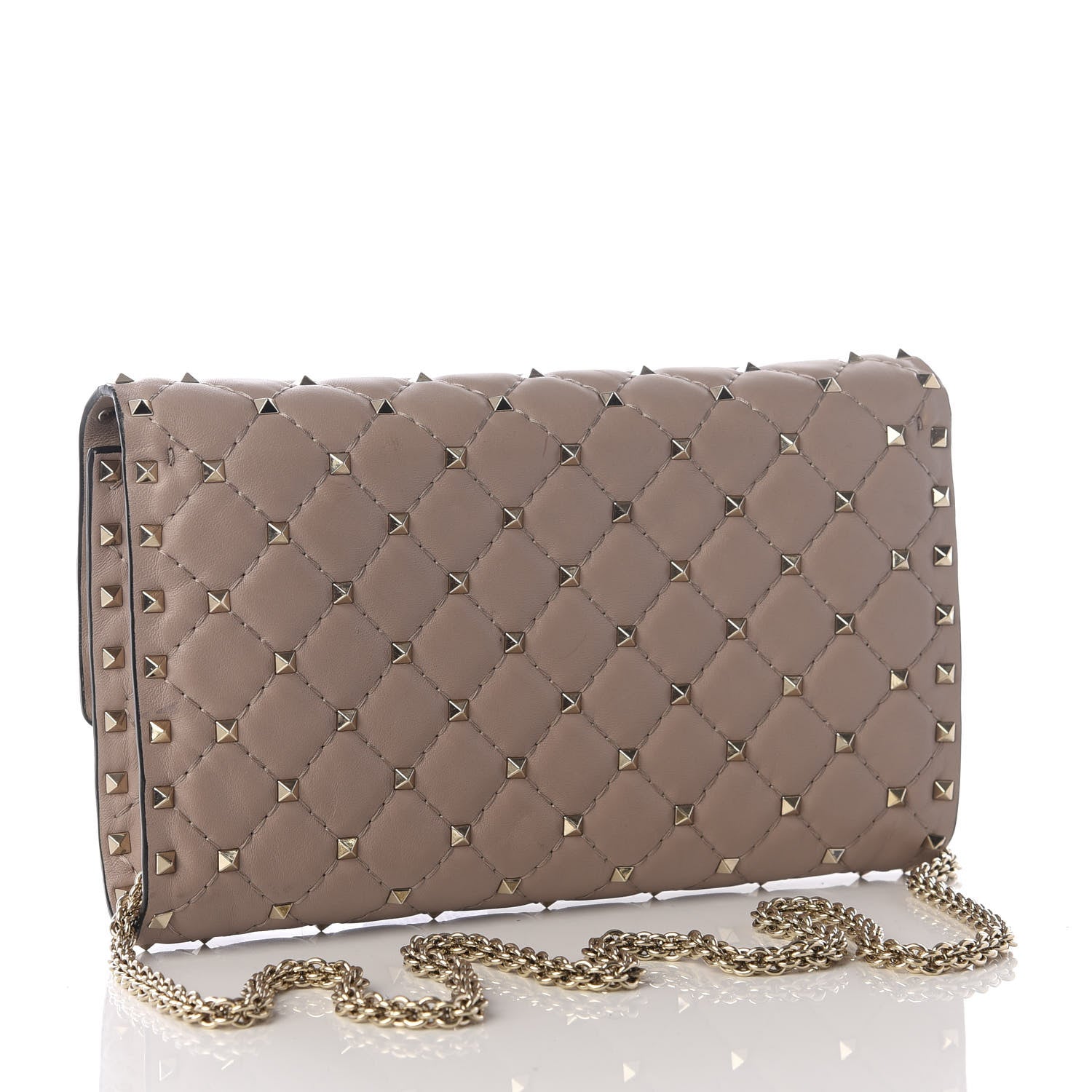 Valentino Garavani Lambskin Rockstud Spike Wallet on Chain Poudre 2 of 8