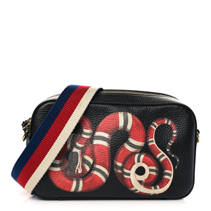 Gucci Grained Calfskin Sylvie Web Kingsnake Small Camera Bag Black Multicolor 1 of 9