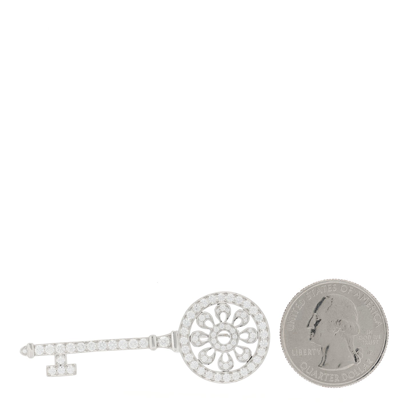 Platinum Diamond Petals Key Brooch Pin