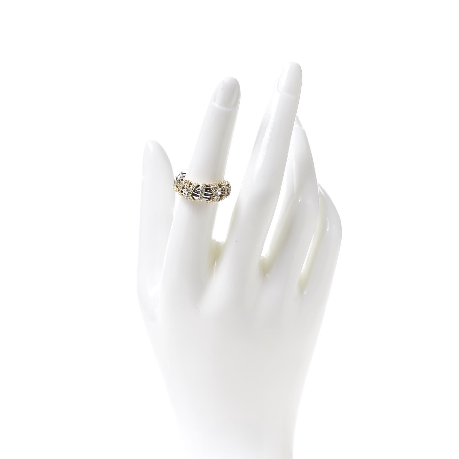 David Yurman Sterling Silver 18K Yellow Gold Diamond Helena Ring 54 6.75 2 of 5