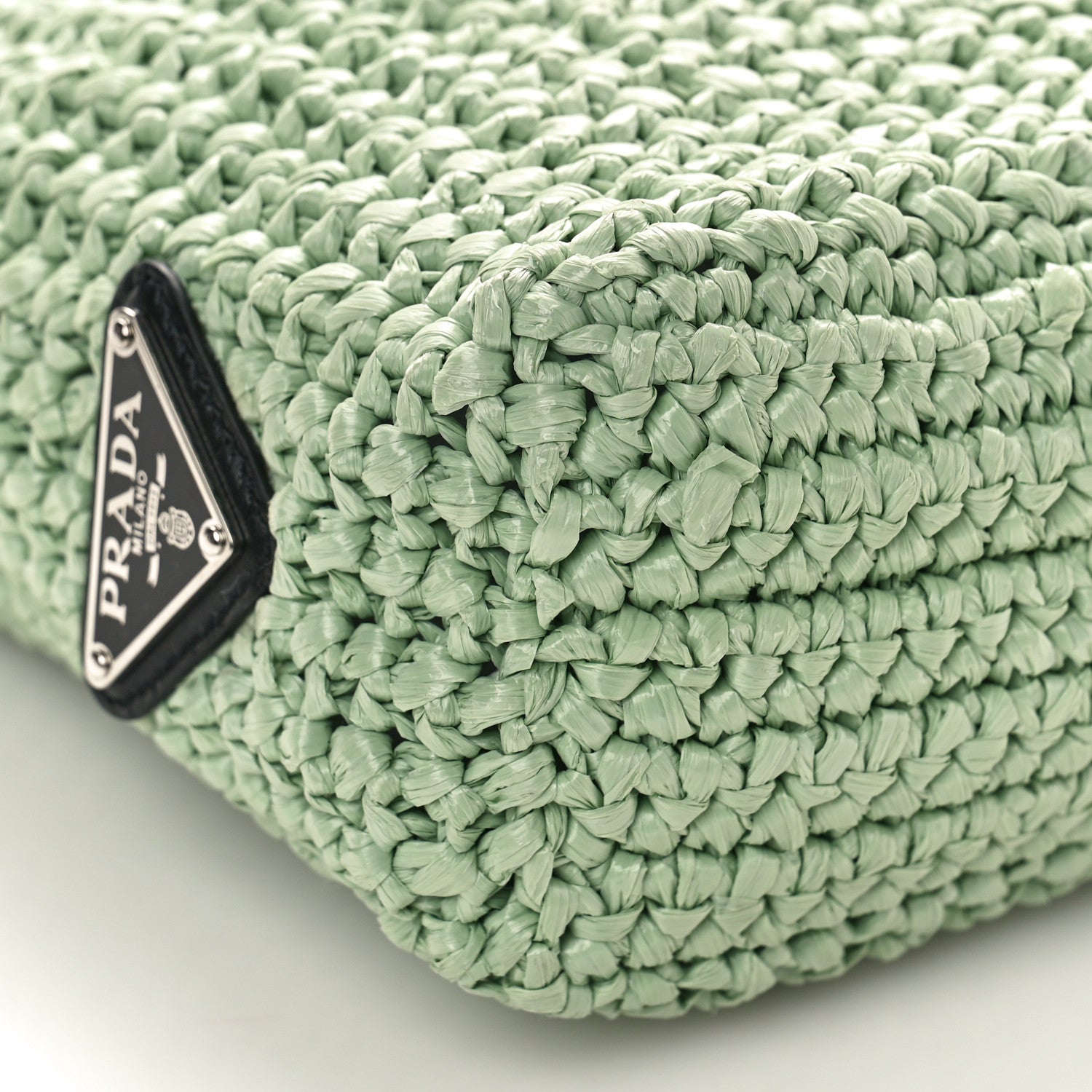 Prada Yarn Raffia Effect Crochet Small Logo Tote Acqua 8 of 9