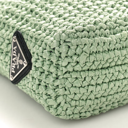 Prada Yarn Raffia Effect Crochet Small Logo Tote Acqua 8 of 9