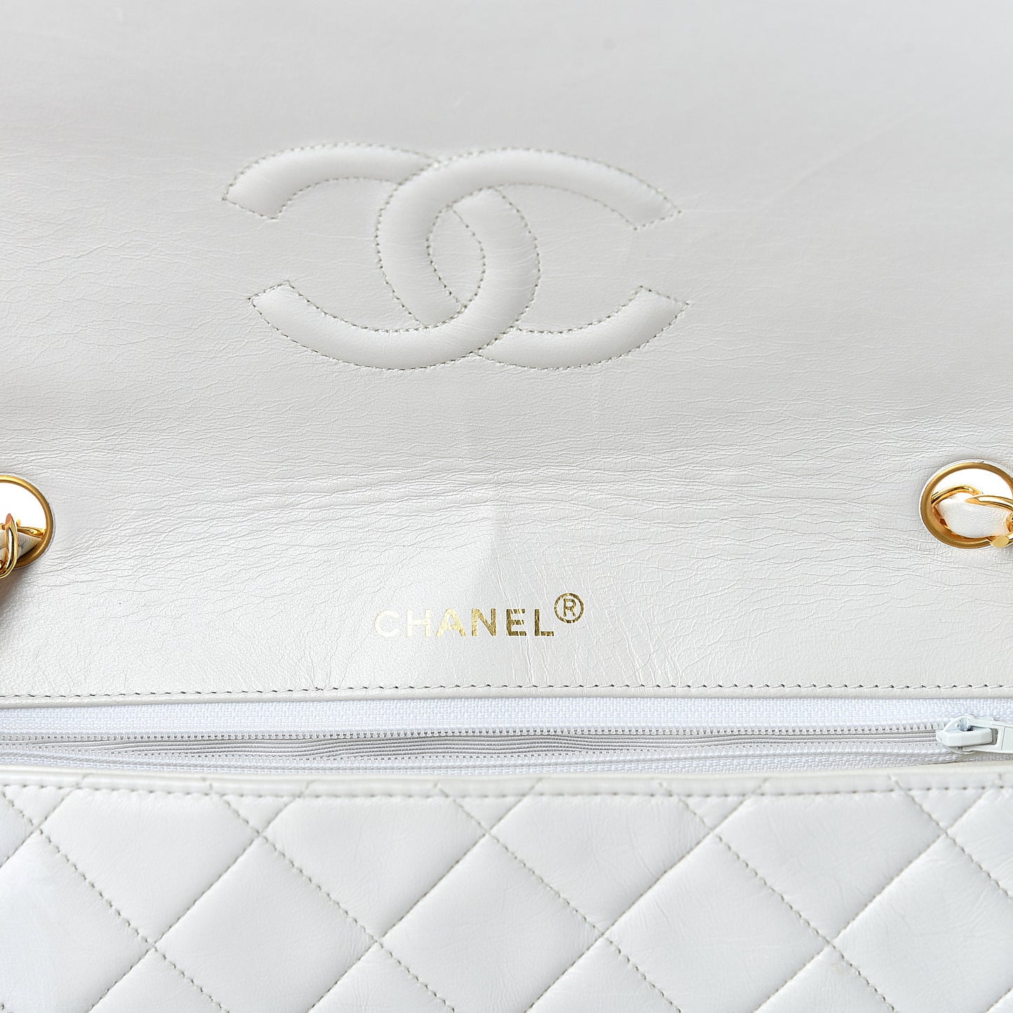Lambskin Quilted Medium Single Flap White
