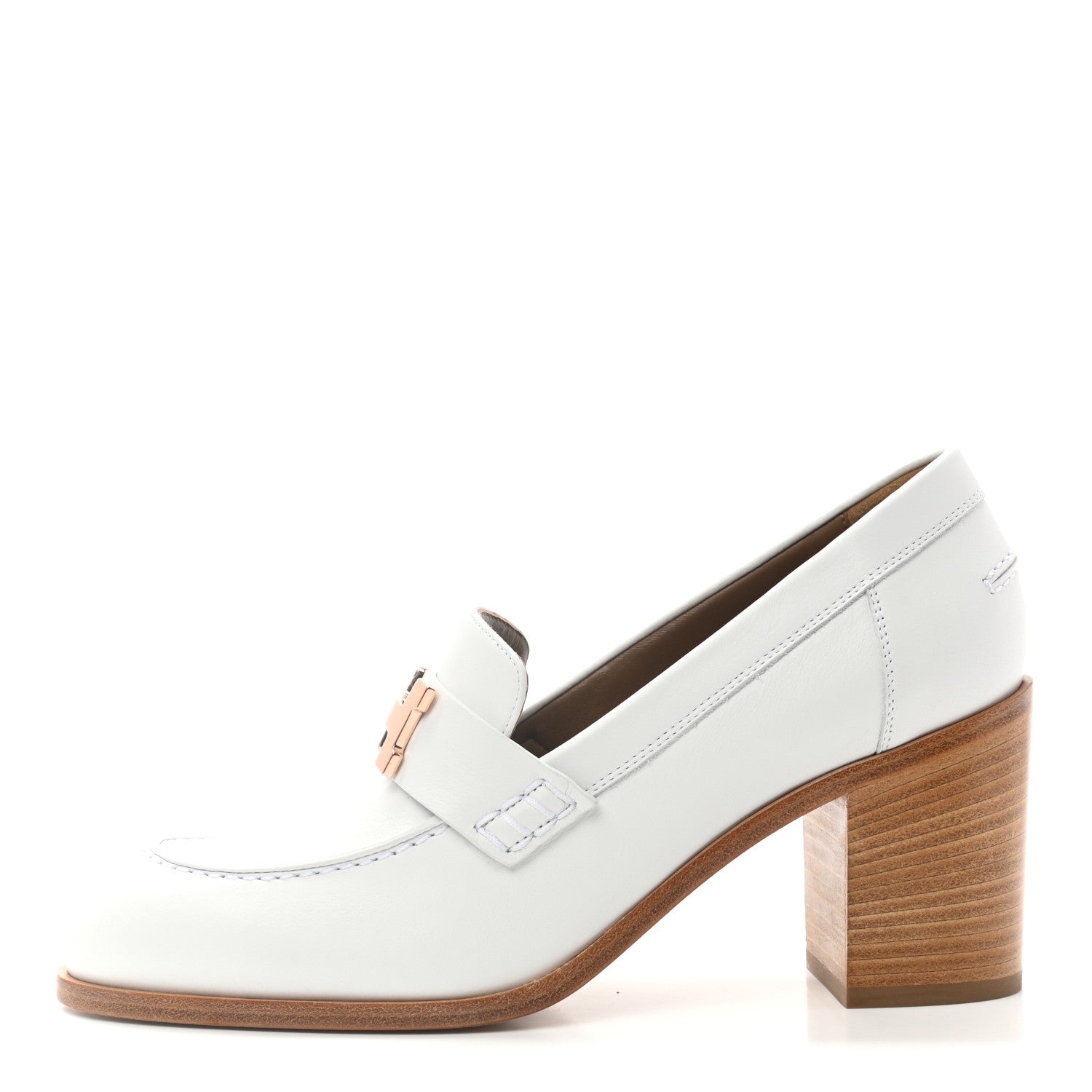 Hermes Calfskin Womens Dauphine 70 Moccasin Loafers 37 White 1 of 8