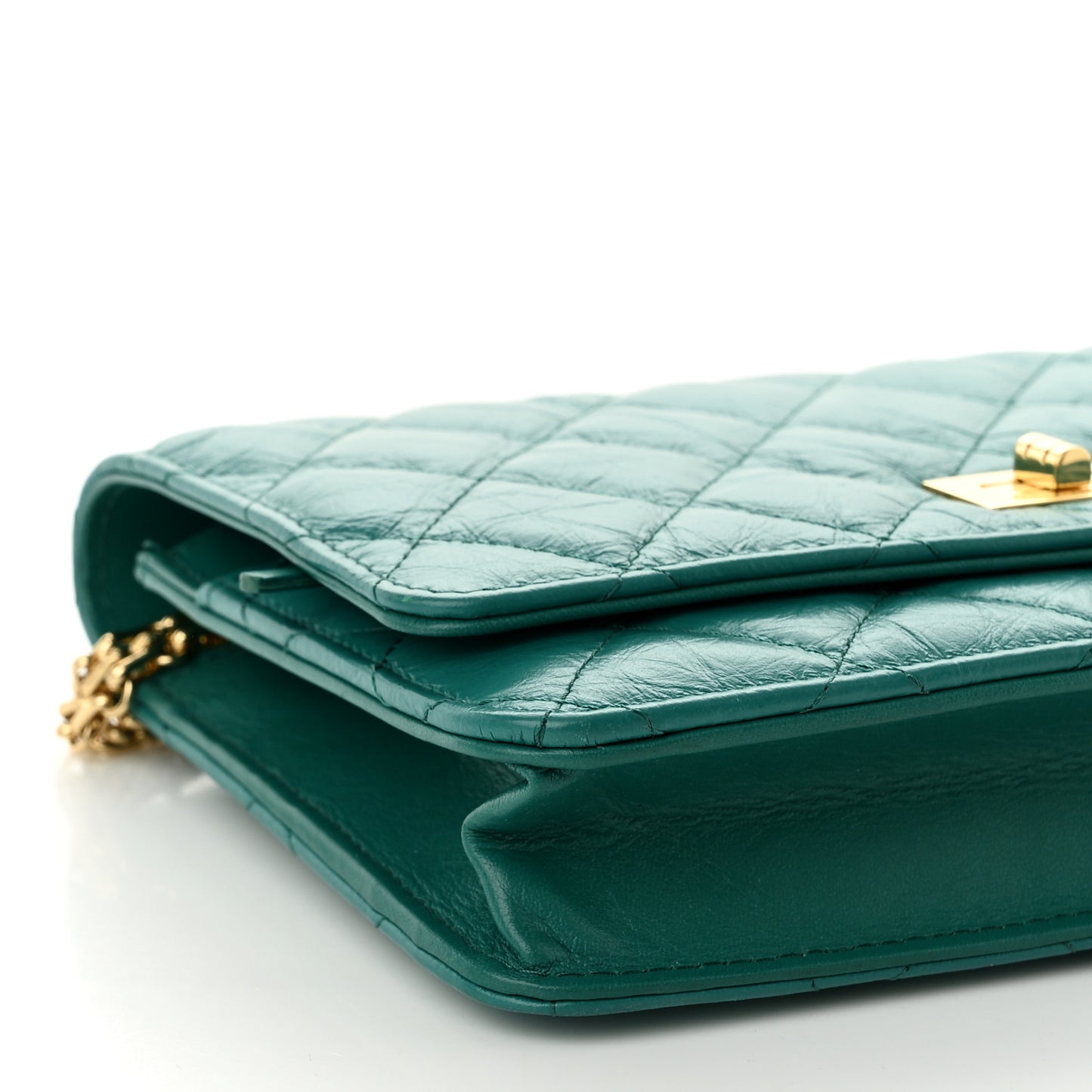 Aged Calfskin Quilted 2.55 Reissue Wallet on Chain WOC Green