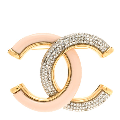 Chanel Enamel Crystal CC Brooch Light Pink Gold 1 of 5