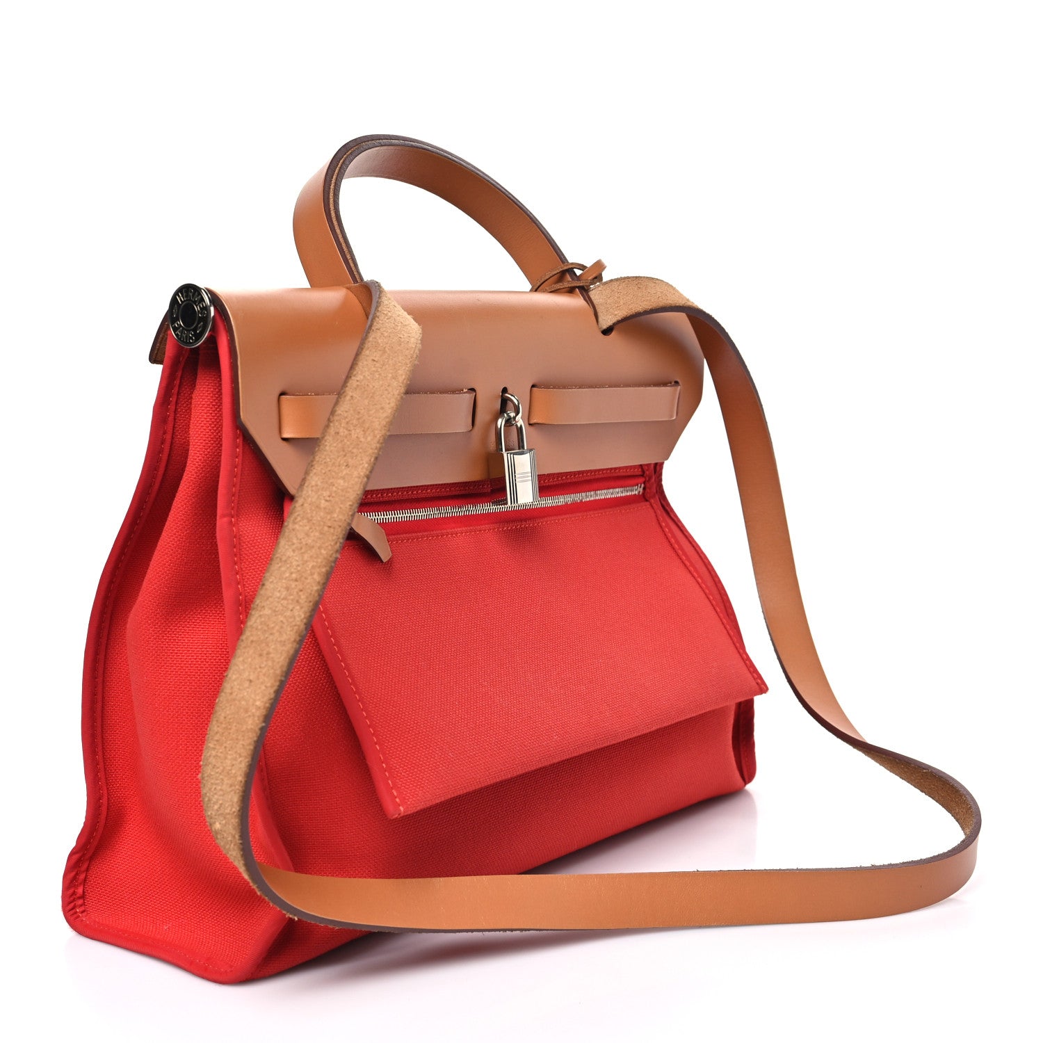 Hermes Vache Hunter Toile Herbag Zip 31 PM Rouge Tomate Natural 4 of 10