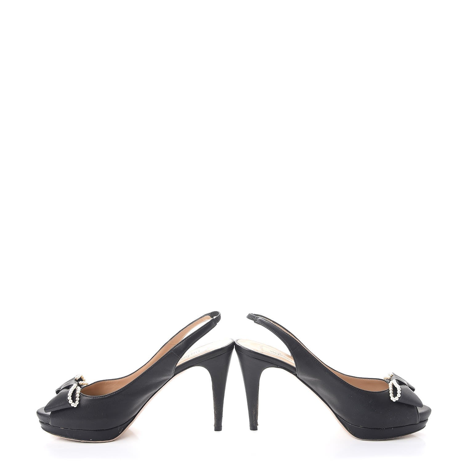 Valentino Garavani Nappa Pearl Bow Peep Toe Slingback Pumps 38.5 Black 5 of 11