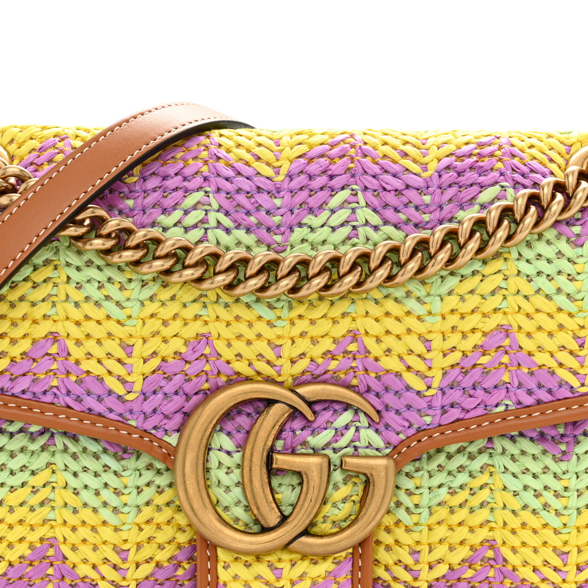 Calfskin Raffia Woven Small GG Marmont Shoulder Bag Multicolor