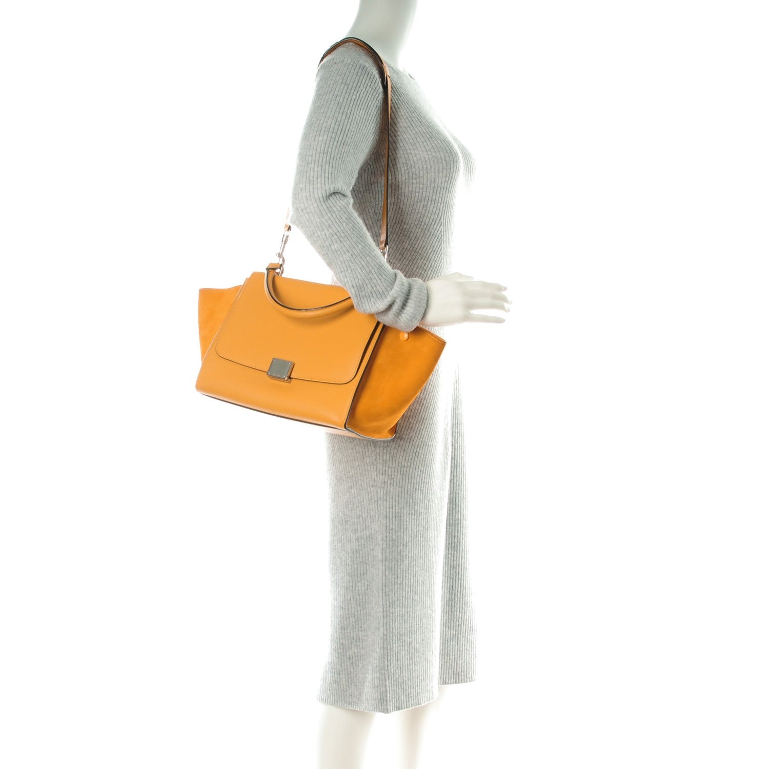 Celine Drummed Calfskin Suede Small Trapeze Ocre 2 of 6