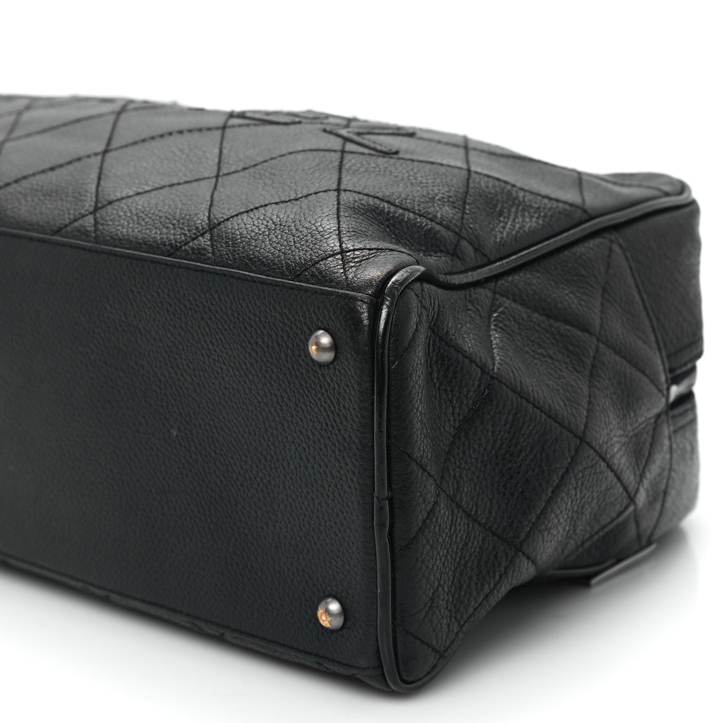 Calfskin Patent Quilted Bowler Black
