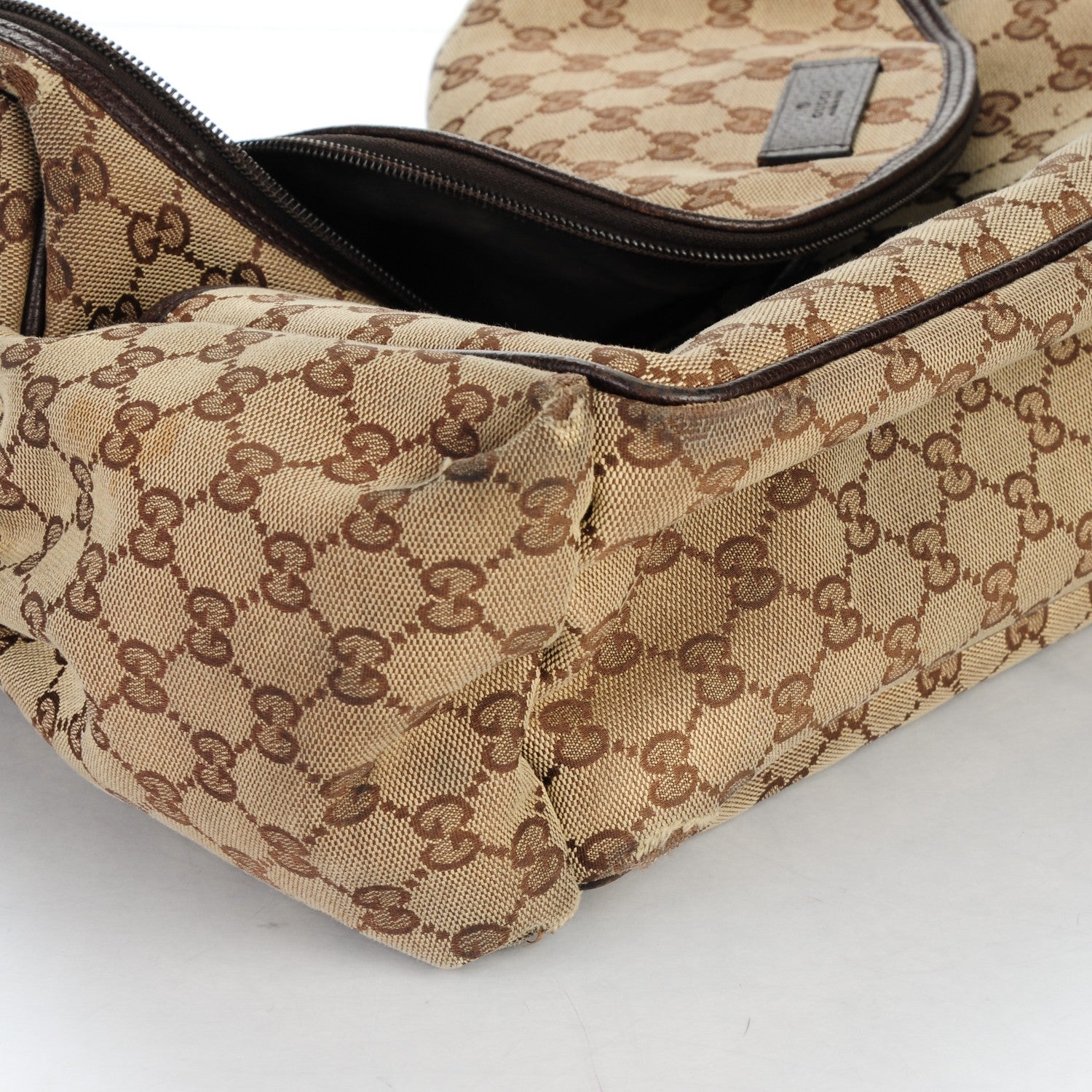 Gucci Monogram Natural Pigskin Large Diaper Bag Beige Ebony Cocoa Dark Chocolate 12 of 13