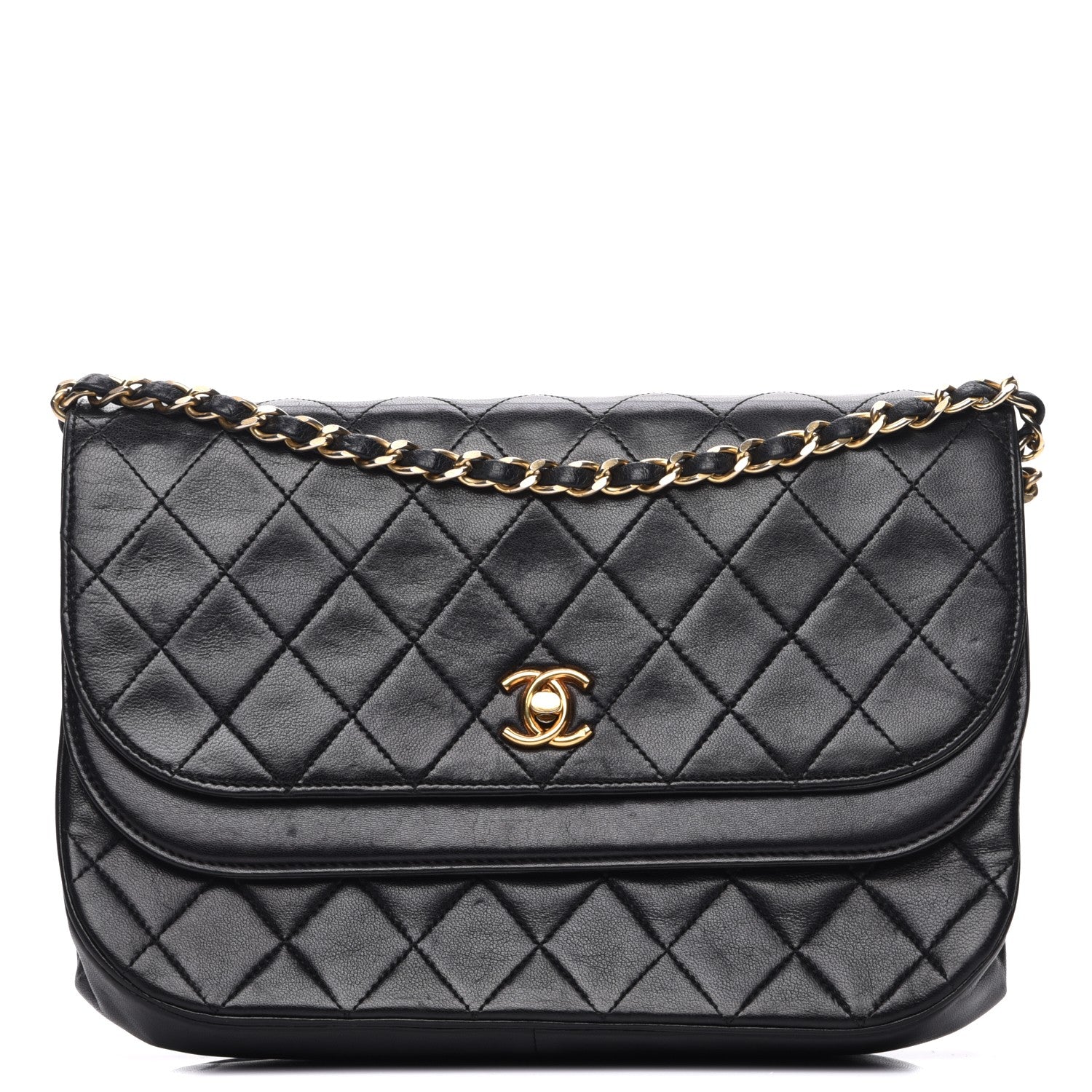 Chanel Lambskin Quilted Medium Round Double Flap Black 1 of 10