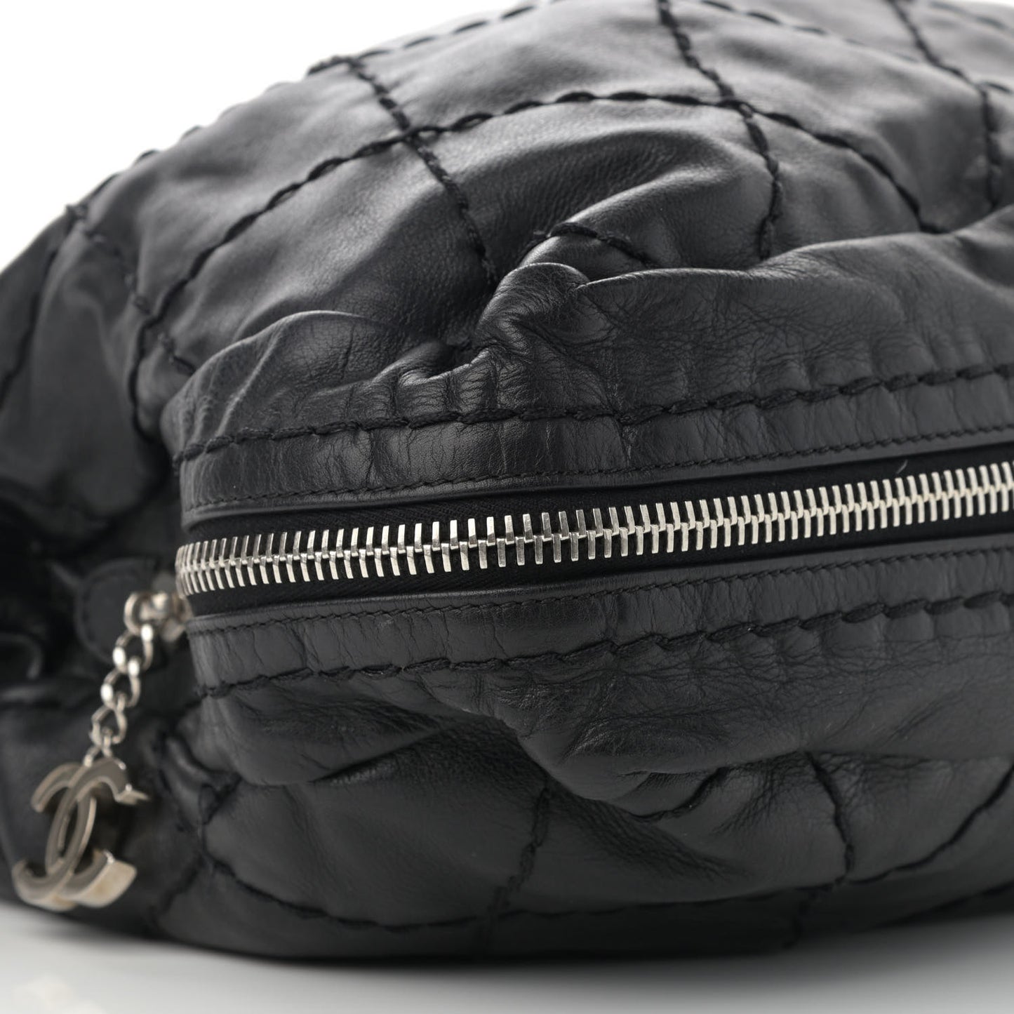 Calfskin Stitched Expandable Frame Bag Black