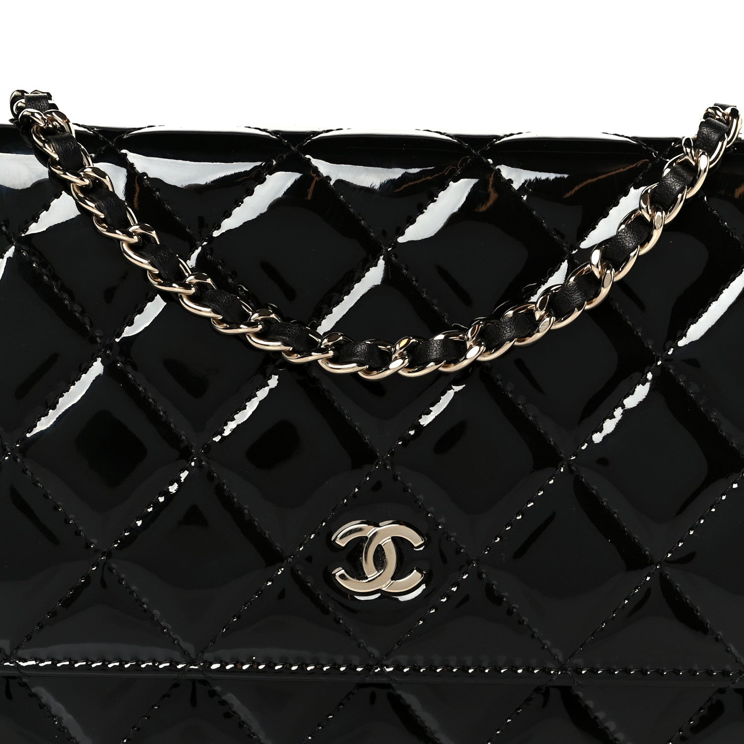 Chanel Patent Quilted Wallet On Chain WOC Black 9 of 11