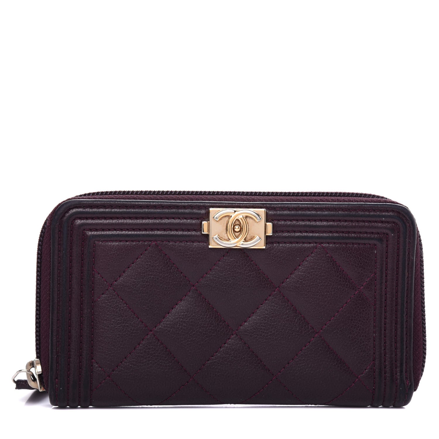 Chanel Caviar Quilted Small Boy Zip Around Wallet Dark Purple 1 of 8
