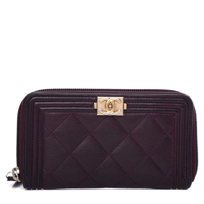 Chanel Caviar Quilted Small Boy Zip Around Wallet Dark Purple 1 of 8