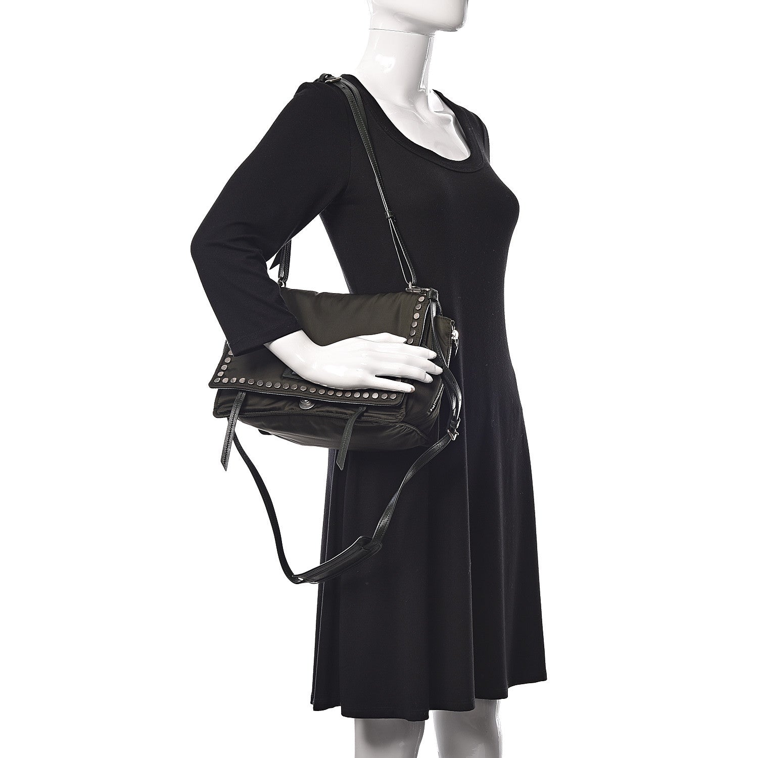 Prada Nylon Tessuto Studded Small Etiquette Bag Militare Astrale 2 of 9