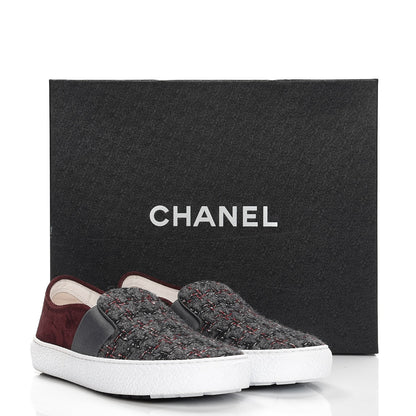 Chanel Suede Tweed Sneakers 37.5 Burgundy 20 of 20