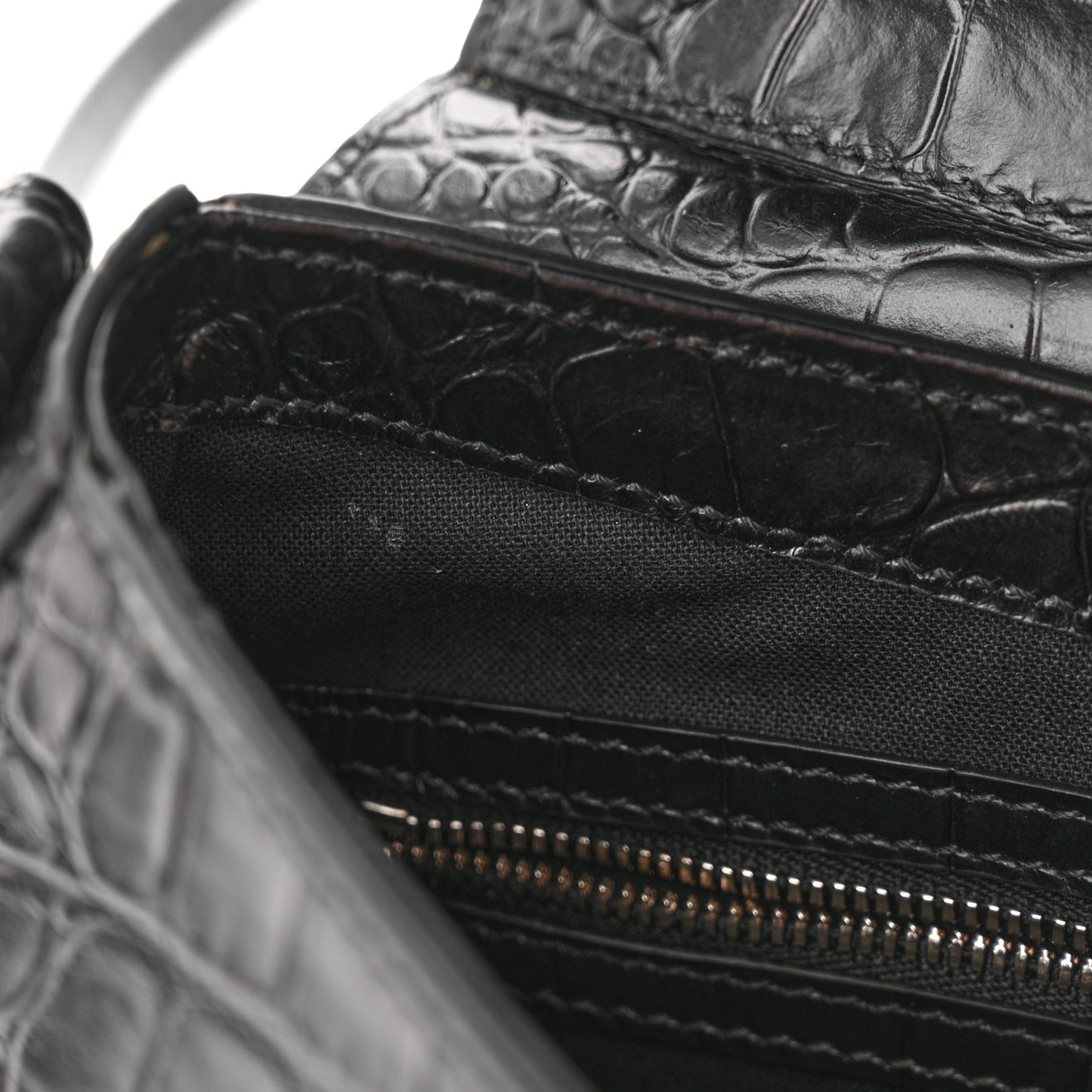 Calfskin Crocodile Embossed Small Lindsay Shoulder Bag Black