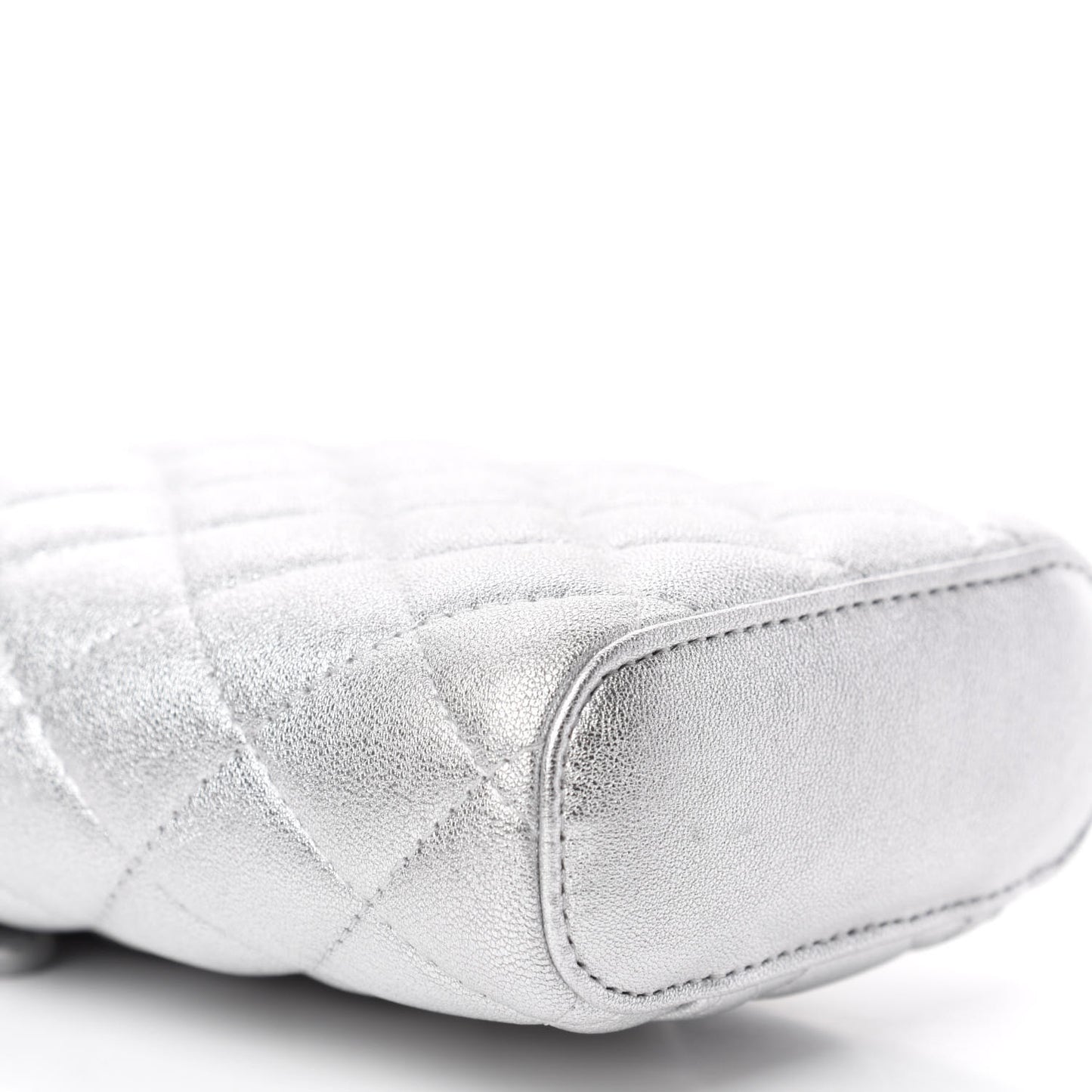 Metallic Lambskin Quilted Phone Holder With Chain Silver