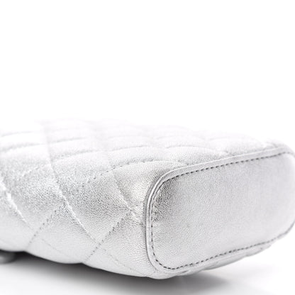 Chanel Metallic Lambskin Quilted Phone Holder With Chain Silver 6 of 10