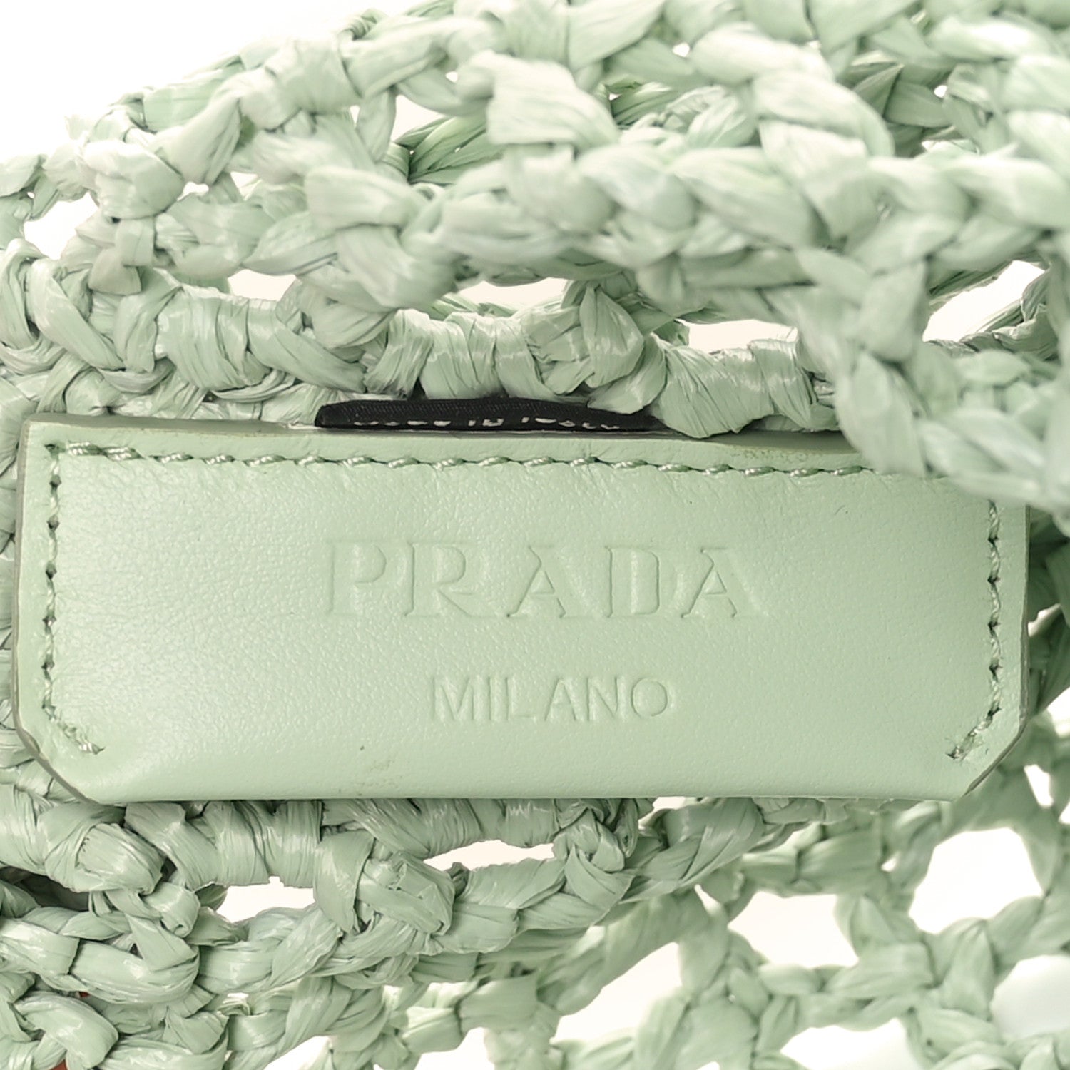 Prada Yarn Raffia Effect Crochet Logo Embroidered Tote Bag Acqua 6 of 10