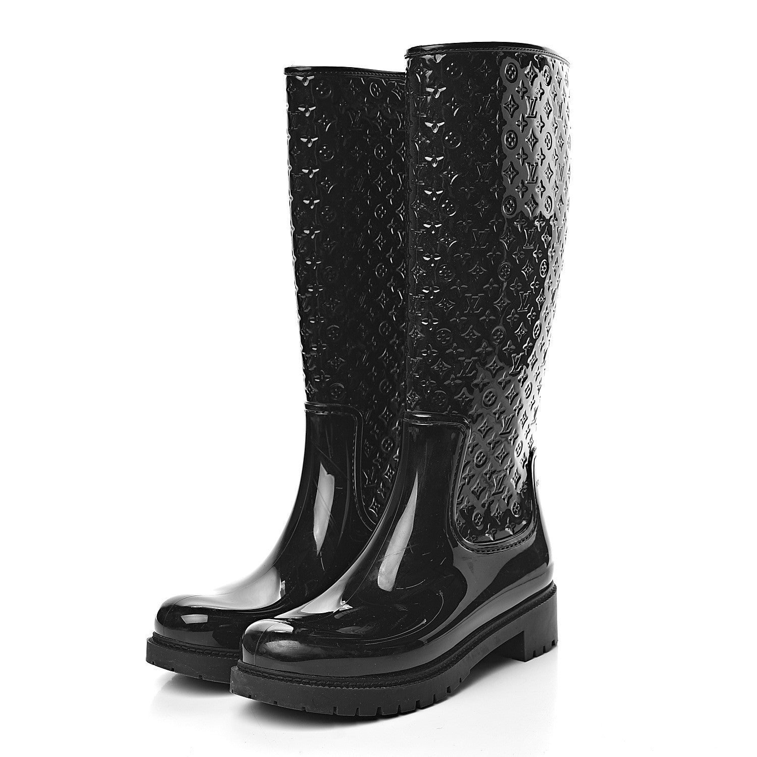 Louis Vuitton Rubber Embossed Monogram Splash Rain Boots 41 Black 3 of 12
