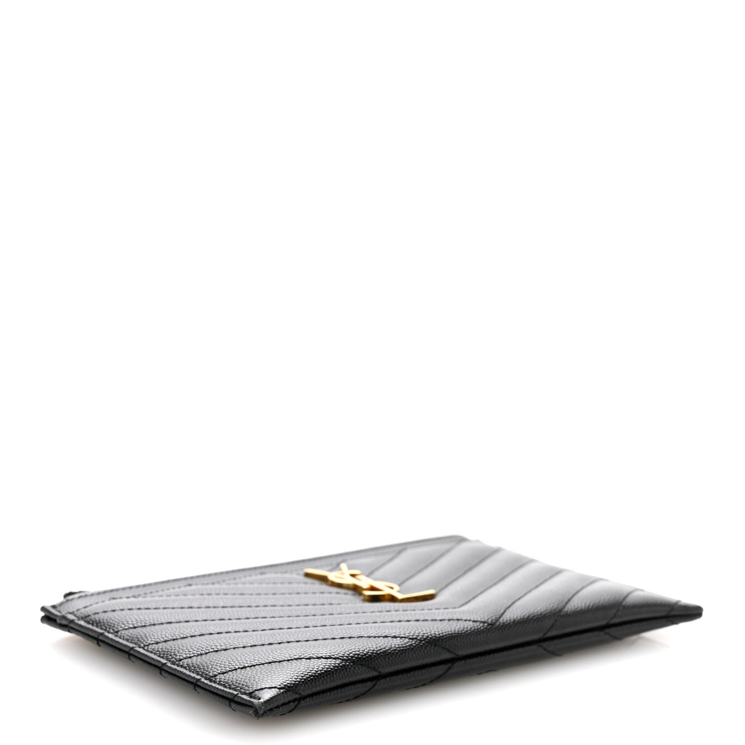 Saint Laurent Grain De Poudre Chevron Monogram Bill Pouch Black 4 of 11