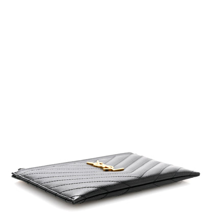 Saint Laurent Grain De Poudre Chevron Monogram Bill Pouch Black 4 of 11